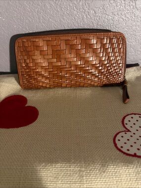 Cole Haan Woven Zip-Around Wallet in Cognac